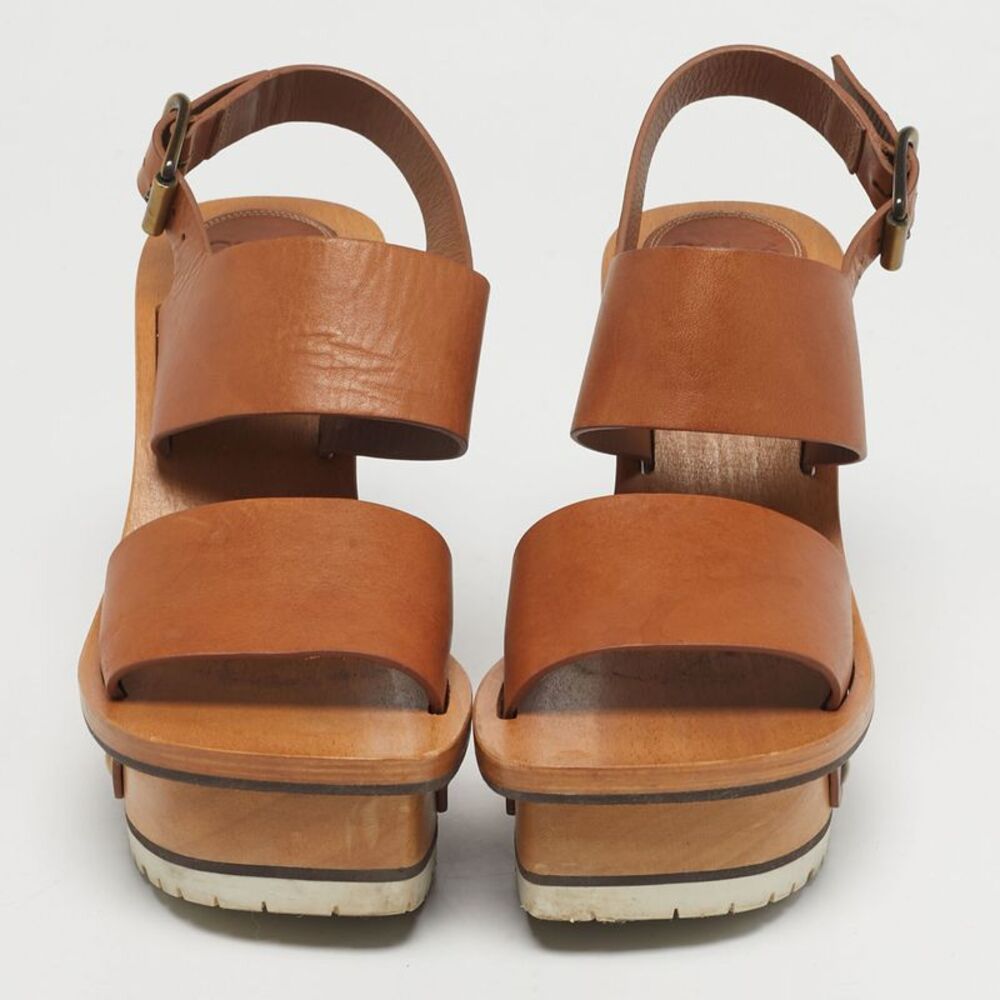 Chloe Size 37 Brown Leather Ankle Strap Wedge Sandals - Picture 3 of 7